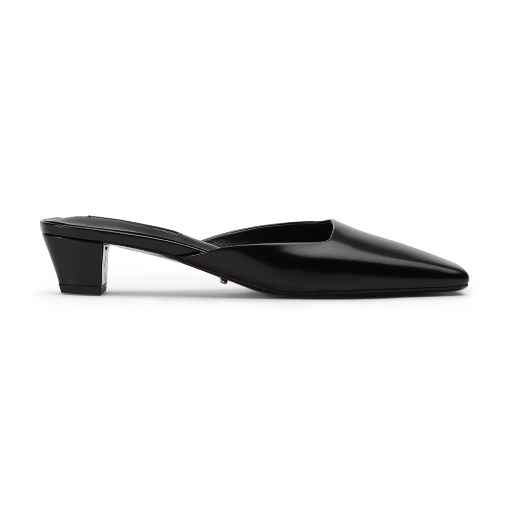 Tony Bianco Black Pointed Leather Mule Heels